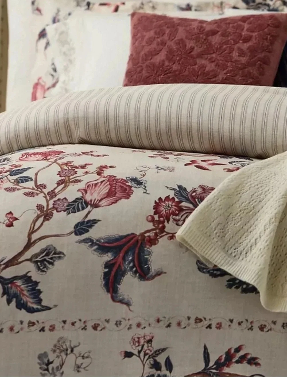 🌺NWT Ralph Lauren King Duvet Cover Floral  in Cream, Burgundy & Navy Retail $470